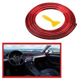 BUFFER® Kırmızı Araba Oto Trim Dekorasyon Şeridi Kauçuk Elastik Kolay Kurulum 5 metre Şerit Bant 